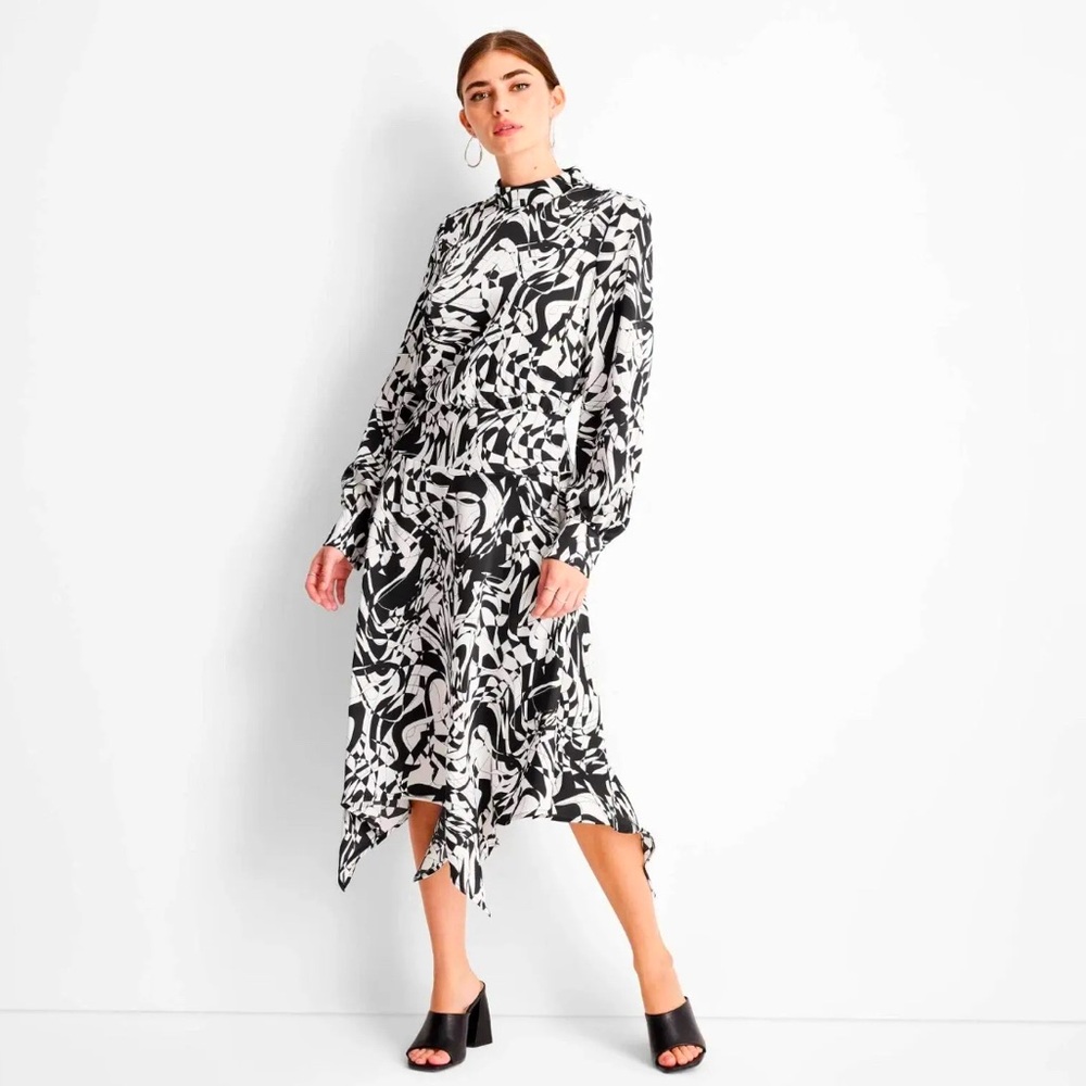 EUC Future Collective Women's Long Sleeve Mock Neck A-Line Dress Size Small